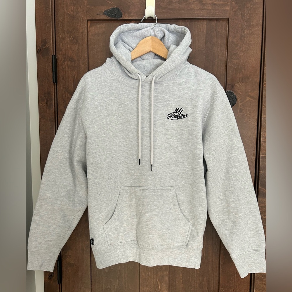 100 Thieves Heavy Cotton Light Grey Foundation Logo Hoodie Size M
